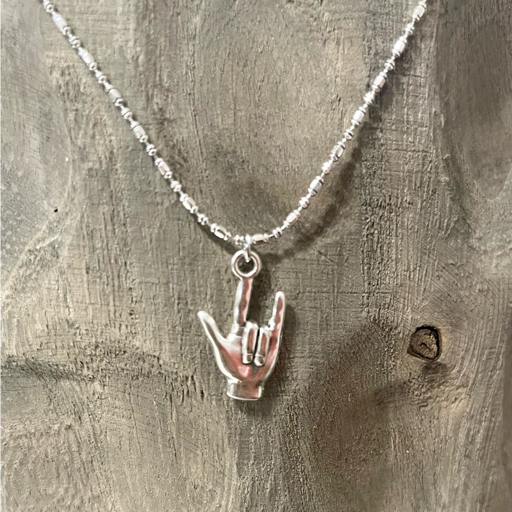 I Love You Sign Language Silver Necklace